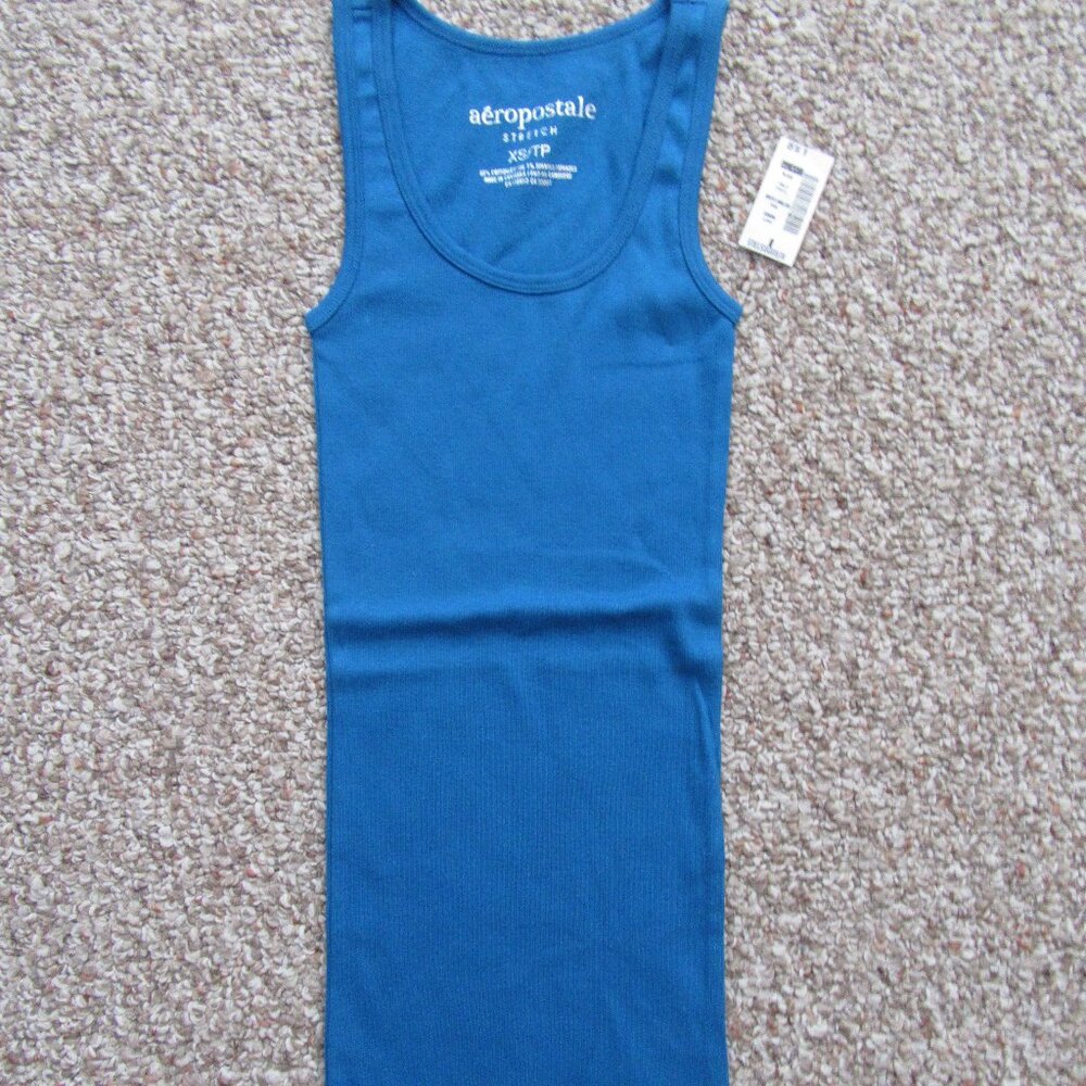NWT Aeropostale Womens Y2K Ribbed Knit Preppy Tank Top Size XS Blue Stretch